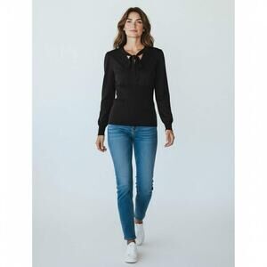 DKNY Sweater Cashmere Women's Size Small S Black Pullover Bow Tie Long Sleeve